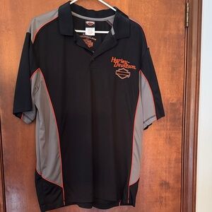 Harley-Davidson Men's Black and Gray Polo with orange pipping